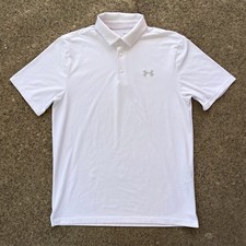 Under Armour Men's The Playoff Polo Loose Fit Solid White Medium Excellent Cond