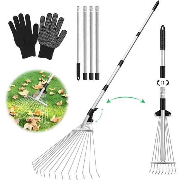 Laubrechen Verstellbar 207Cm Gartenrechen Metall Handgriffe Laubharke-image