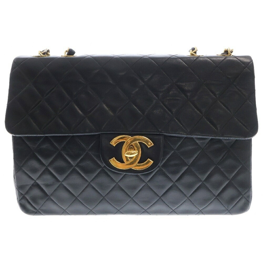 Chanel Matelasse Single Flap Lambskin Black Leather Shoulder Bag with Chain  