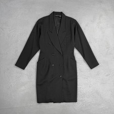 Vintage 1980s Anne Klein II Black Wool Double Breasted Dress Women's 6