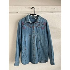 90s VTG looking Denim Shirt Womens Blue Embro...