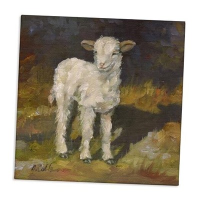  Soft and Sweet Baby Lamb and Shadow Oil Painting Canvas Wall Art, 30x30, 