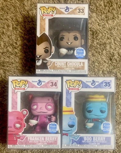 Funko Pop! Ad Icons GM Lot- Boo Berry 35, Franken Berry 34, & Count Chocula 33.