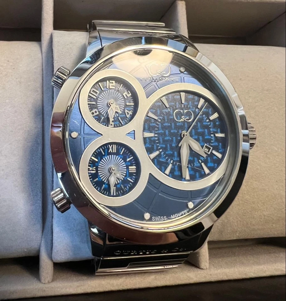 Reloj de cuarzo Curtis & Co Big Time World 50 mm para hombre, esfera azul, diamante, usado Foto 2 de 4