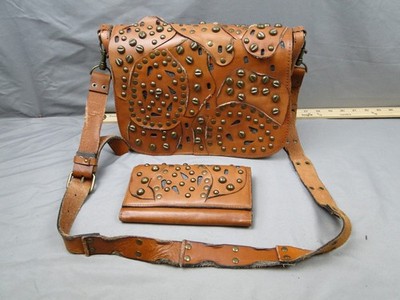 Patricia Nash Studded Link Rosa Square Flap Leather Crossbody Bag & Wallet