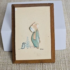 Vintage Mixed Media Wall Art Signed ENW Framed Small Folk Art Cottagecore