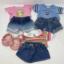 LOT of Build A Bear DENIM SKIRT SHORTS PANTS with Tops and Shoes