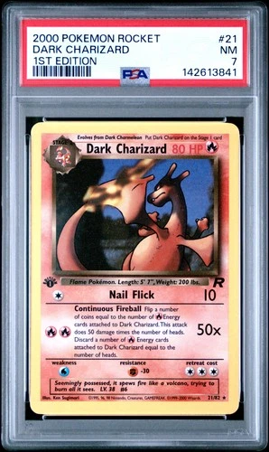 2000 POKEMON ROCKET 1ST EDITION #21 DARK CHARIZARD PSA 7