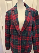Talbots Wool Aberdeen Plaid Blazer Jacket SZ 14 Doggy Lining Holiday Red