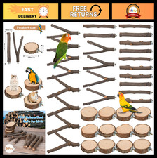 9 PCS Natural Wood Bird Perch Stand - Parrot Cage Accessories for Parakeets, Coc