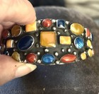 Big Sterling Precious Stone 86 Grams Vintage Cuff Bracelet Gorgeous — photo 2