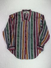 VTG JWK Womens M Button Up Shirt Long Sleeve 1980s Vertical Stripe Blouse Retro