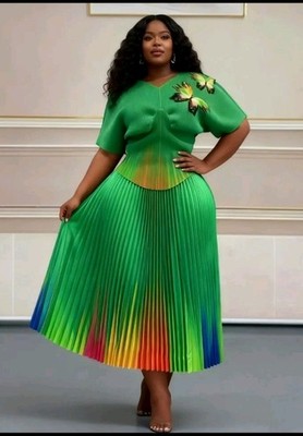gradient pleated dress Gradient Pleated Maxi Dress With Belted Waist