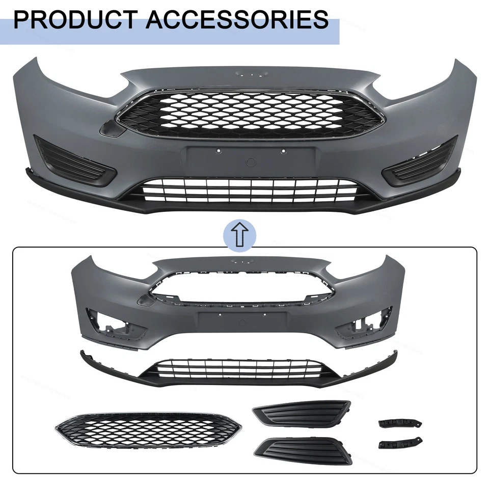 FITS 2015 2016-2018 Ford Focus Front Bumper COVER COMPLETE GRILL LOWER UPPER Foto 3 de 4
