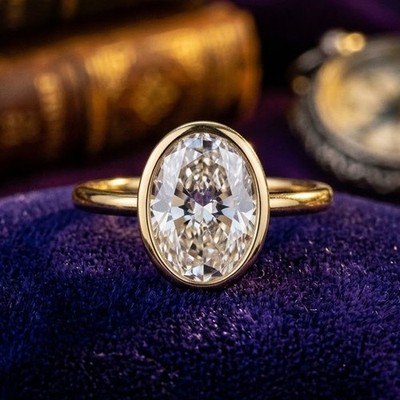 2,20 kt ovaler D VVS1 Moissanit Solitär Einfassung Verlobungsring in 9 kt Gelbgold