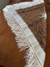 ELEGANTE TRADIZIONALE SCIALLE VINTAGE BIANCO in PURA LANA cm. 100 x 100 + frange