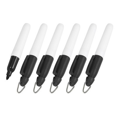 6Pcs Mini Permanent Markers,Golf Balls Markers Pens w Keychains Clips(Black)