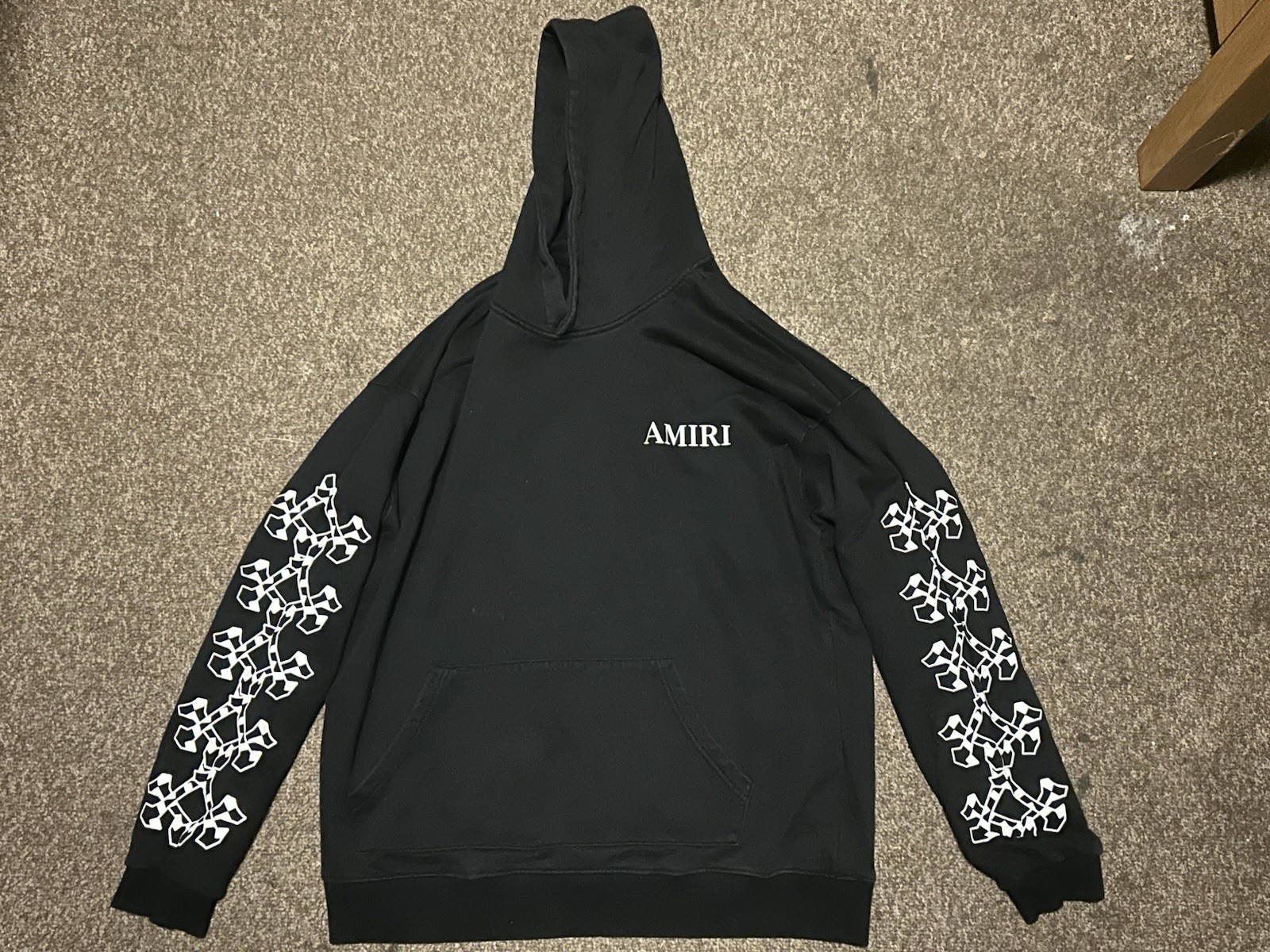 AMIRI Graphic Print Hooded Pullover Kangaroo Pocket Hoodie Black White Men