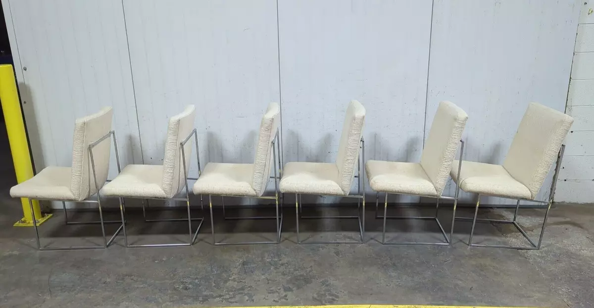 Vintage 73 Milo Baughman for Thayer Coggin Thin Chrome Dining Chairs Set of 6