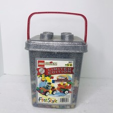 Vintage Lego Pieces Mixed Lot 2 Pounds With Silver Storage Container Legos