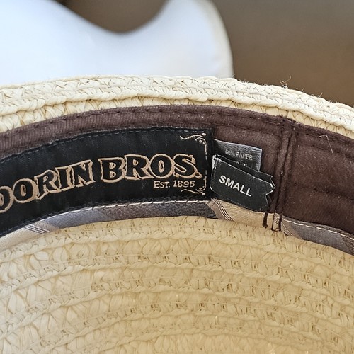The Goorin Brothers Straw Hat Striped Ribbon Brown Gray Mocha Size Castle Small - Picture 10 of 11