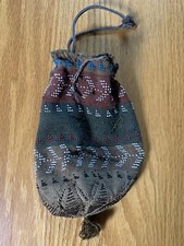 Antique 1920  s Beaded Drawstring Purse Coin Bag With Initials In Beads