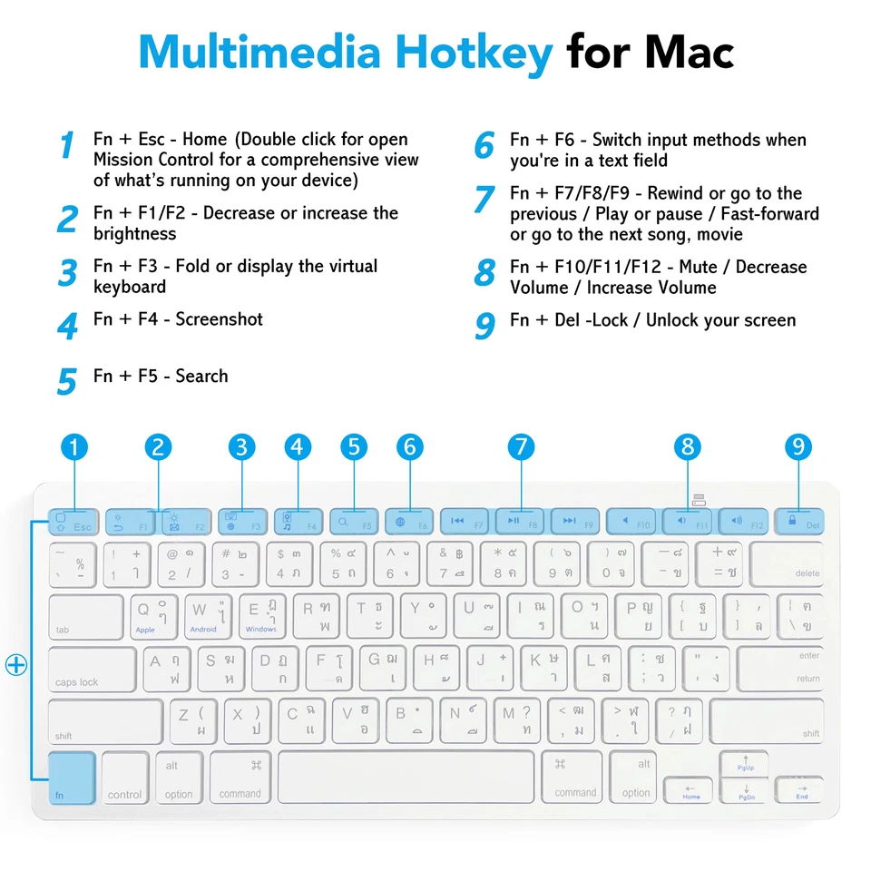 Thai Language Ultra-Thin Bluetooth Keyboard Silent for Multi-Device - Image 4 of 4