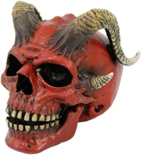 Pacific Giftware Red Devil Horned Skull Figurine Collectible Tabletop Dark
