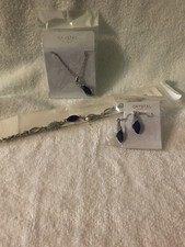 "3 PC" BLUE CRYSTAL PROM WEDDING FORMAL FASHION NECKLACE JEWELRY SET 