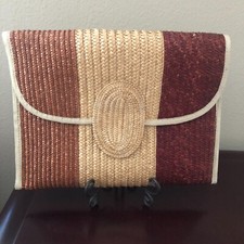 Vintage Rattan Envelope Clutch Handbag Large 1980's Made in Hong Kong Striped