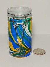 Marbled Glass Stash Jar w/ Clamp Lid Airtight Smell Proof Container for Herbs