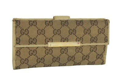 小物 GUCCI GG Pattern Leather Long Wallet GUCCI GG Pattern Canvas Leather Brown White Bifold Long Wallet