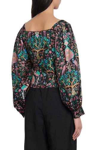 Sandro BLACK Women's Ivea Silk Floral Print Top, US 1/Small - 第 4/4 張圖片
