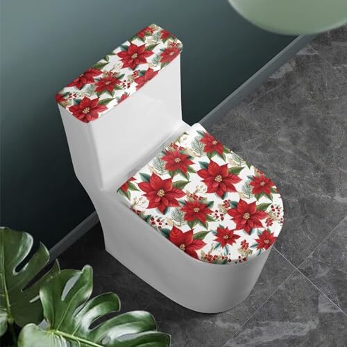 Red Floral Toilet Seat Lid Cover and Toilet Tank Lid Cover Red Floral