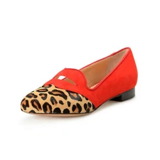 Charlotte Olympia Girls "INCY BISOUX" RED Pony Hair Leather Ballet Flats Shoes