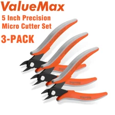 ValueMax Flush Wire Cutter 3PCS 5" Precision Micro Cutter Anti-Slip Flush Pliers
