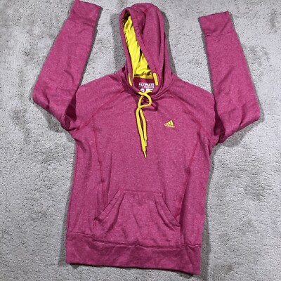Adidas Ultimate Hoodie Womens Small Pink Yellow Trim Barbiecore