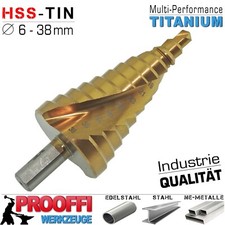 HSS Titan Stufenbohrer Ø 6 - 38 mm Spiral Schäl Fräser Kegel Konus Bohrer Senker