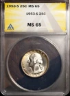 1953-S 25c Silver Washington Quarter MS 65 Orig Mint New ANACS # 7351618 + Bonus