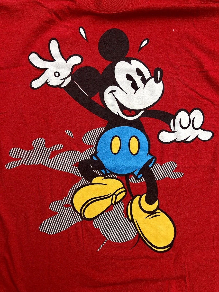 vtg 90s Disney Mickey Mouse & Shadow Shirt-- Red OSFA T vtg 90s Disney Mickey Mouse & Shadow Shirt-- Red OSFA T