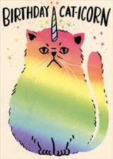 Designer Greetings Rainbow Colored Cat Unicorn Funny / Humorous Birthday Card