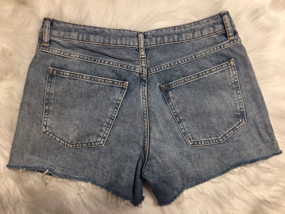 Pantalón corto Topshop Moto Ashley Mom para mujer talla 6 azul lavado claro denim tiro alto Foto 3 de 4