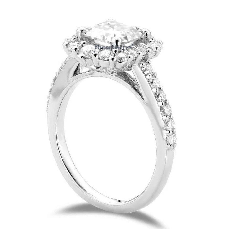 Moissanite Halo Engagement Ring 2.45 CT Asscher Cut Solid 14K White Gold - Image 4 of 4