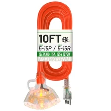 10 FT 12/3 Gauge Extension Cord with Multiple Outlets Outdoor, 3 Outlet Exten...
