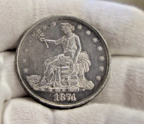 1874 US Trade Silver Dollar $1 XF (Cleaned, Scratches)