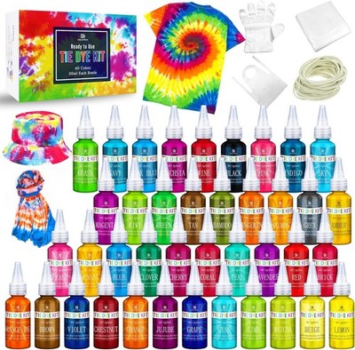 Tie Dye Kit - 40 Farben Textilfarbe Stoff Farben Kit für DIY Textil Kleidung 
