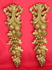 Pair Syroco Retro Gold Ribbon Wall Hanging 1966 Wall Plaques # 2971 Botanic