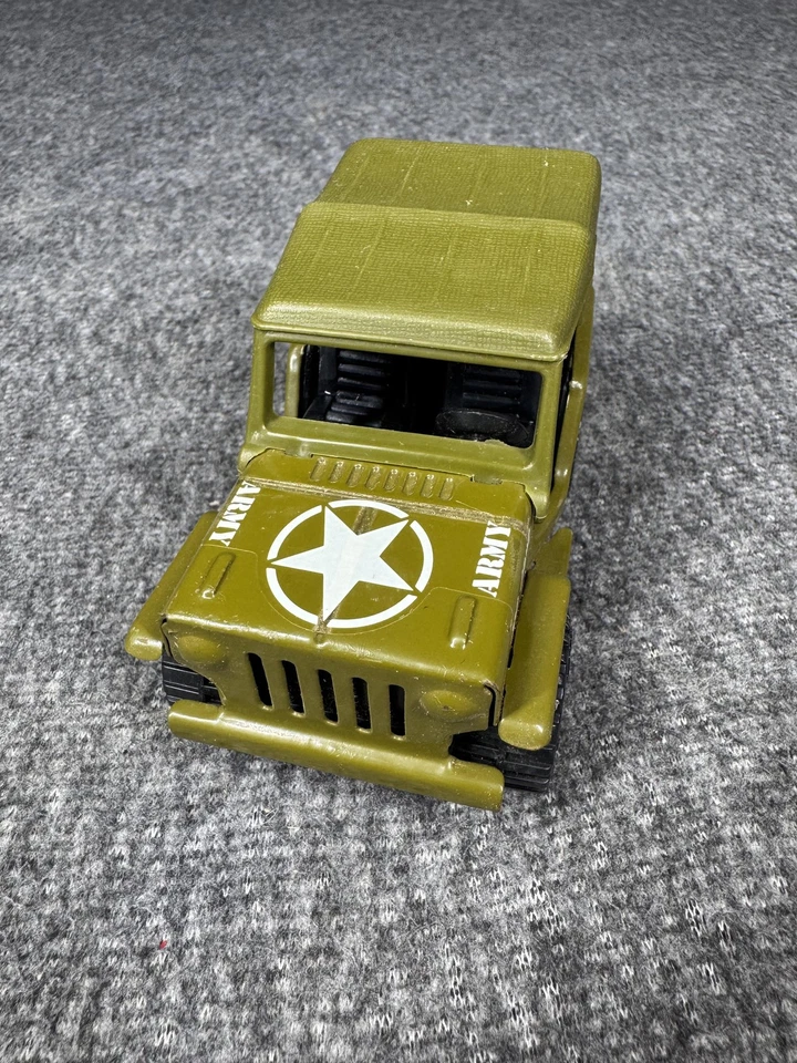 Vintage Buddy L Army Jeep Toy Car Japan Military Green Diecast HQ 4928 Vehicle - Image 2 of 4