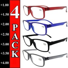 4 Pair Rectangular Spring Hinge Power Reading Reader Glasses For Men Women 1-3.0