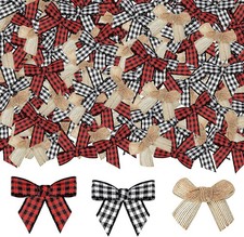 120Pcs Mini Burlap Bow Buffalo Plaid Craft Bows, Red and Black Checkered